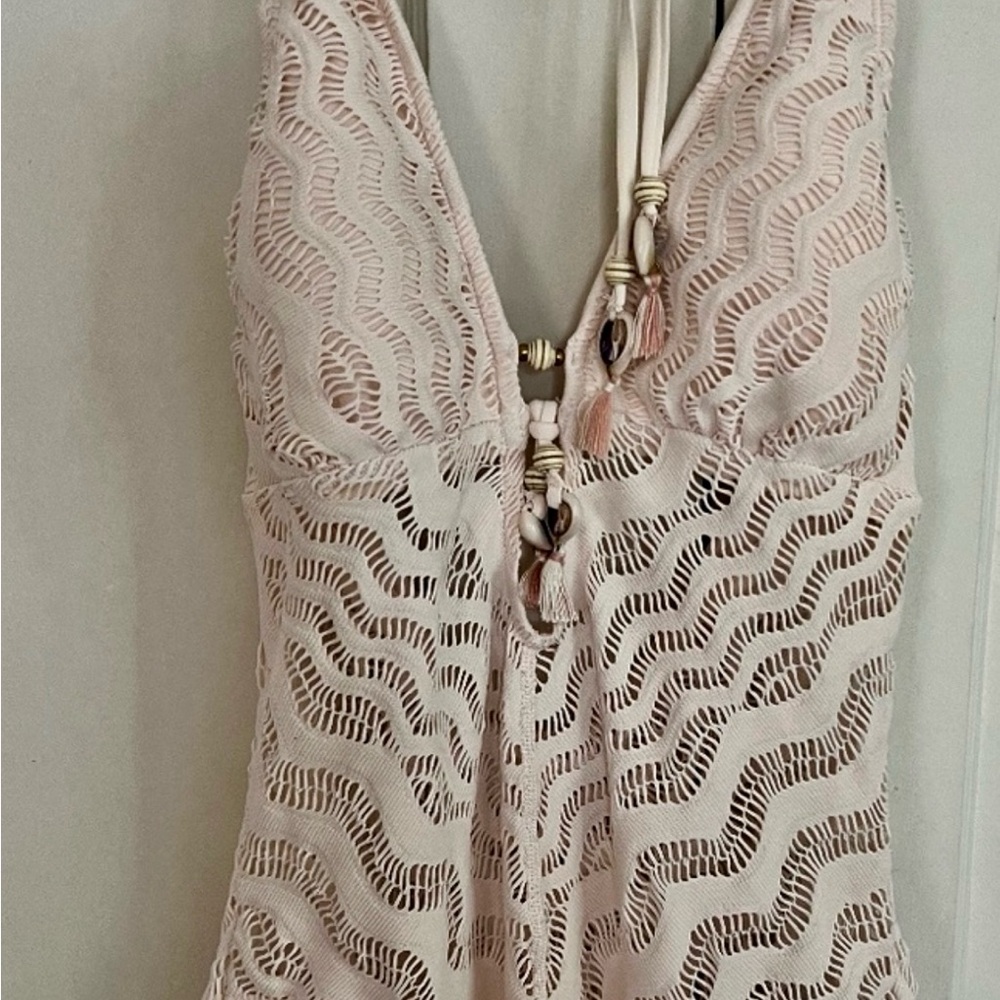 Beige Crochet Halter Top One piece swimsuit